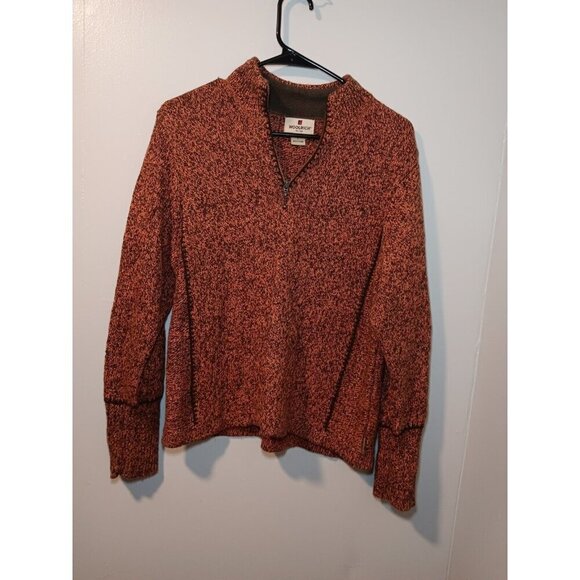 Woolrich Rust & Brown Flecked Amberglow Heather 1/4 Zip Wool Blend Sweater Sz L - Picture 1 of 5